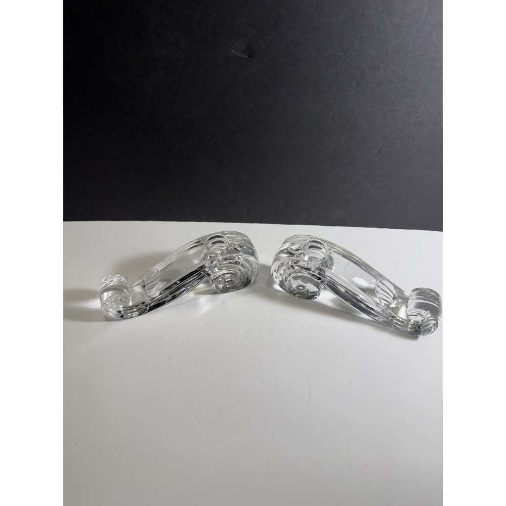 Lenox Crystal Glass ROYAL SCROLL Clear Double Candlestick Holder Set Of 2